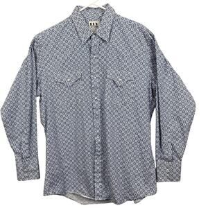 Ely Cattlemen Western Shirt Pearl Snap Button Up Blue White Mens L Cowboy